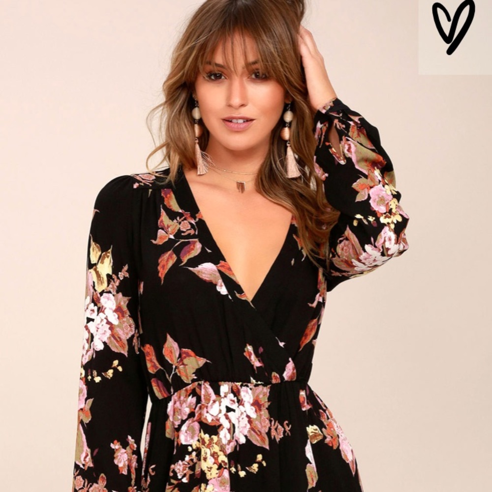 IN BLOOM BLACK FLORAL PRINT WRAP DRESS